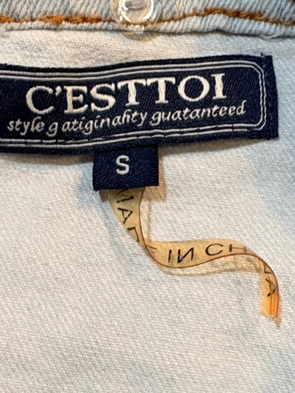 C’ESTTOI Cropped Denim Jacket Knit Sleeve Y2K Streetwear Small - Picture 2 of 11